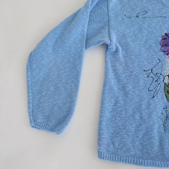 Vintage Victoria Blue with Purple Floral Knit Scoop Neck Cropped Sweater S - Picture 8 of 9